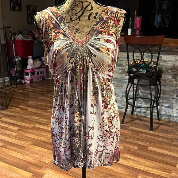 Apt. 9 Tops - Size L patterned top with gems at neckline